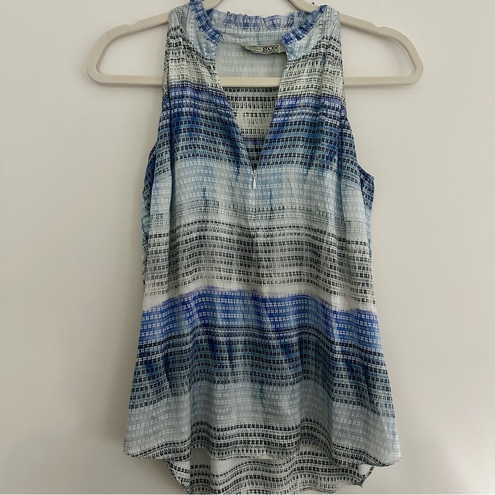 Go By GoSilk Womens Silk Textured Striped Zippered Tank Top Blue Size Small
